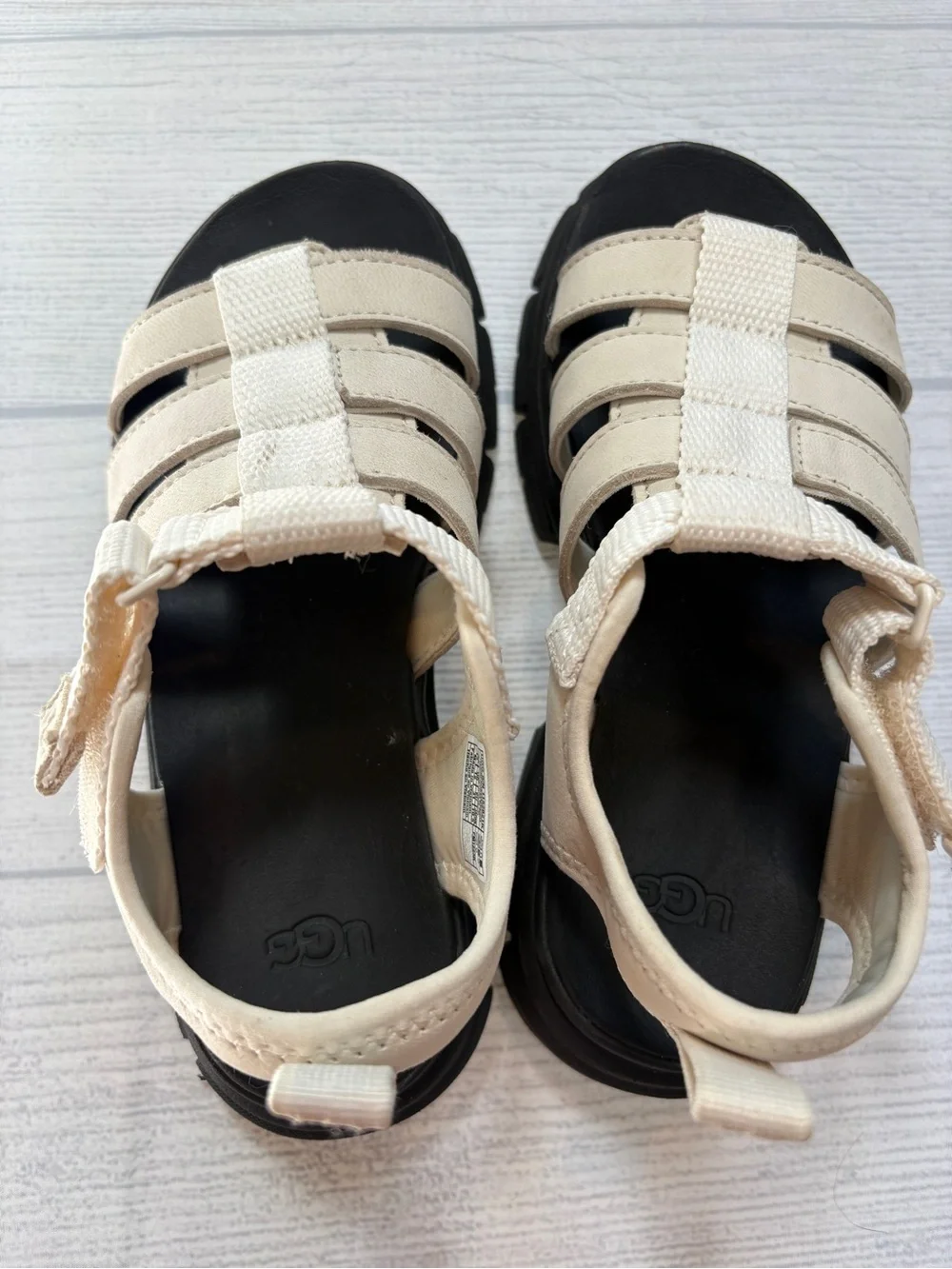 UGG Kids Cream-Strap Sport Sandals with Black Lug Sole
